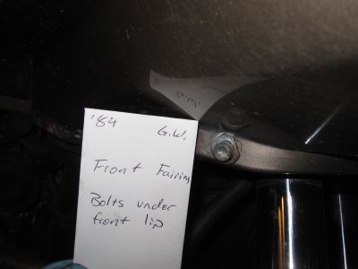 Main front fairing has mounting bolts under the lip.
Keywords: 1984;goldwing;gl1200